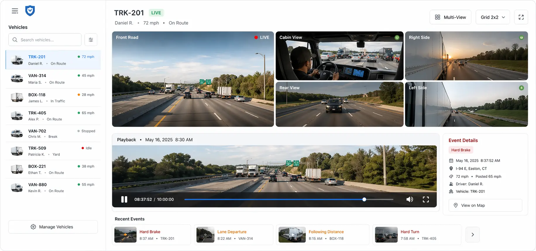 Dashcam live video and playback